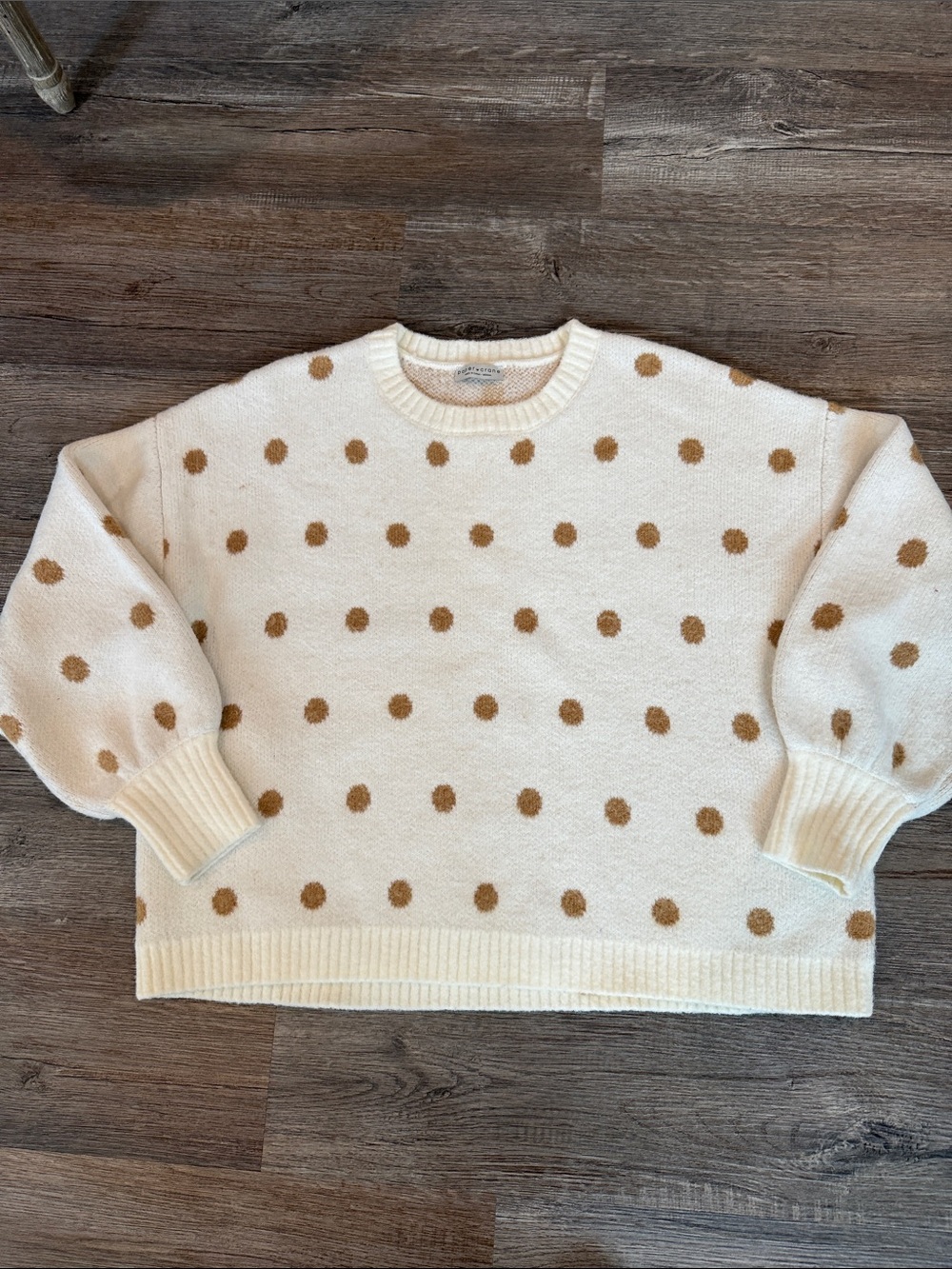 Women's Cream Crewneck Sweater with Tan Polka Dots